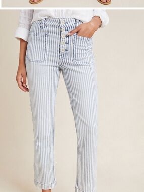 Anthropologie Pilcro 26 High-Rise Railroad Stripe Light Wash Jeans Button Fly